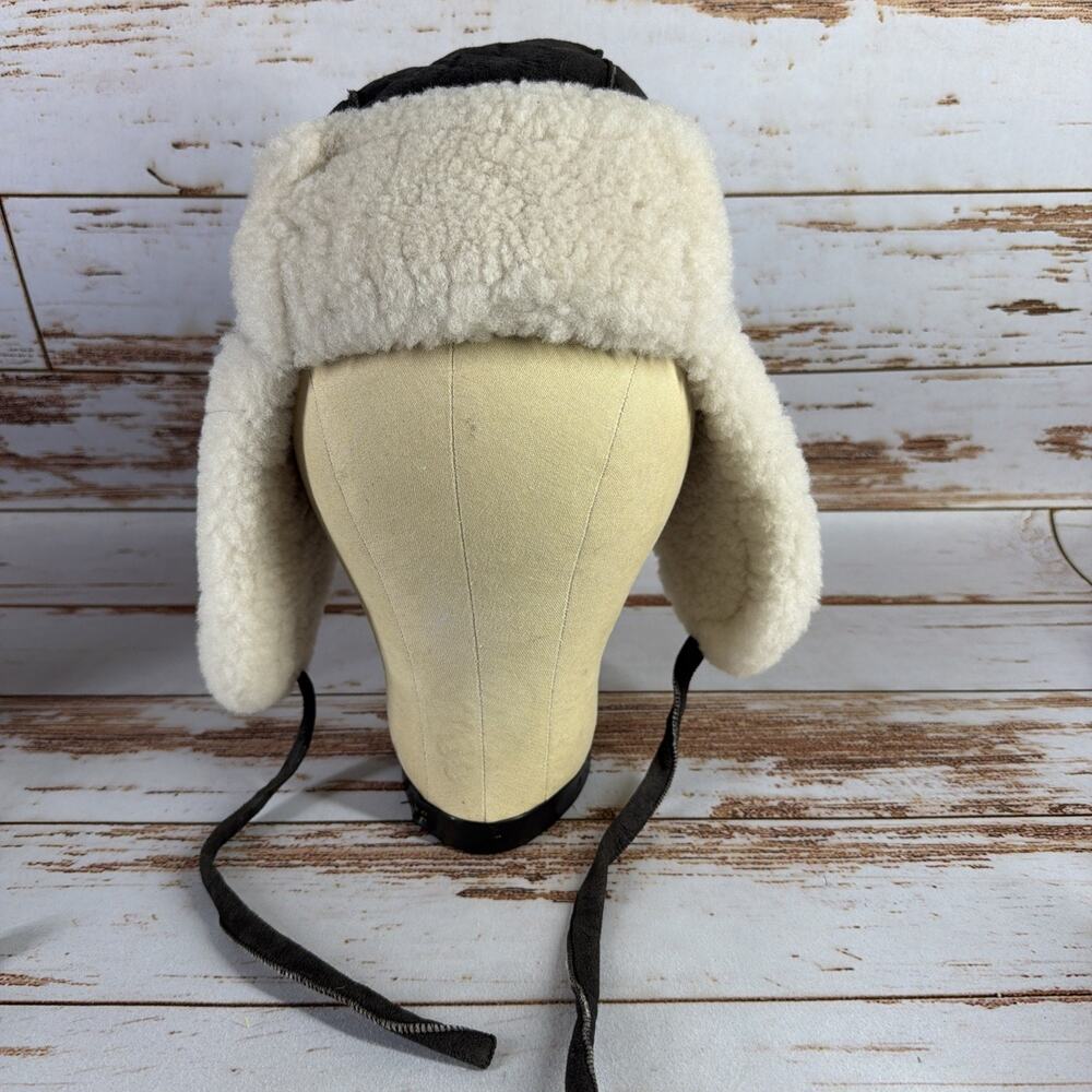 Men's Shearling Aviator Hat - Black and Cream
